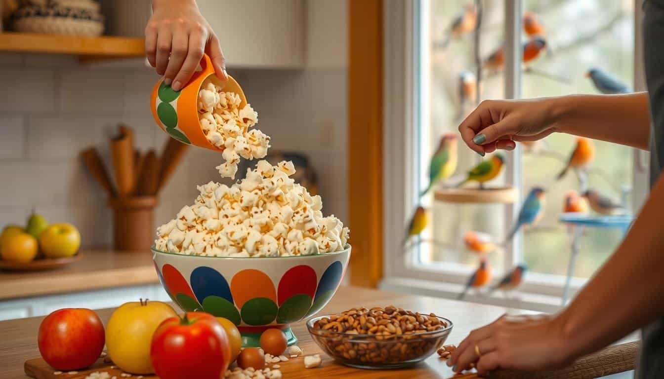 Preparing popcorn for birds