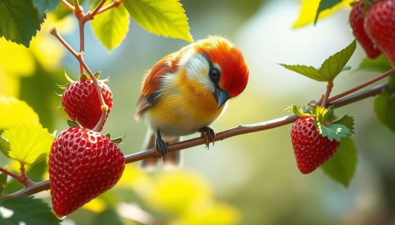 bird eating strawberries